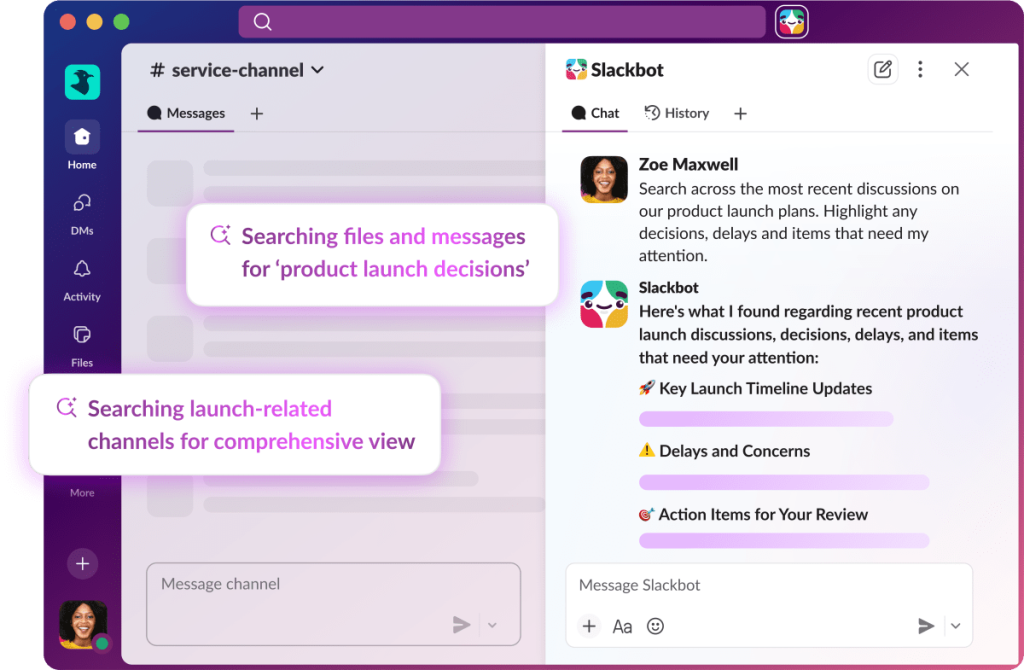 Image of a user prompting the new Slackbot interface.