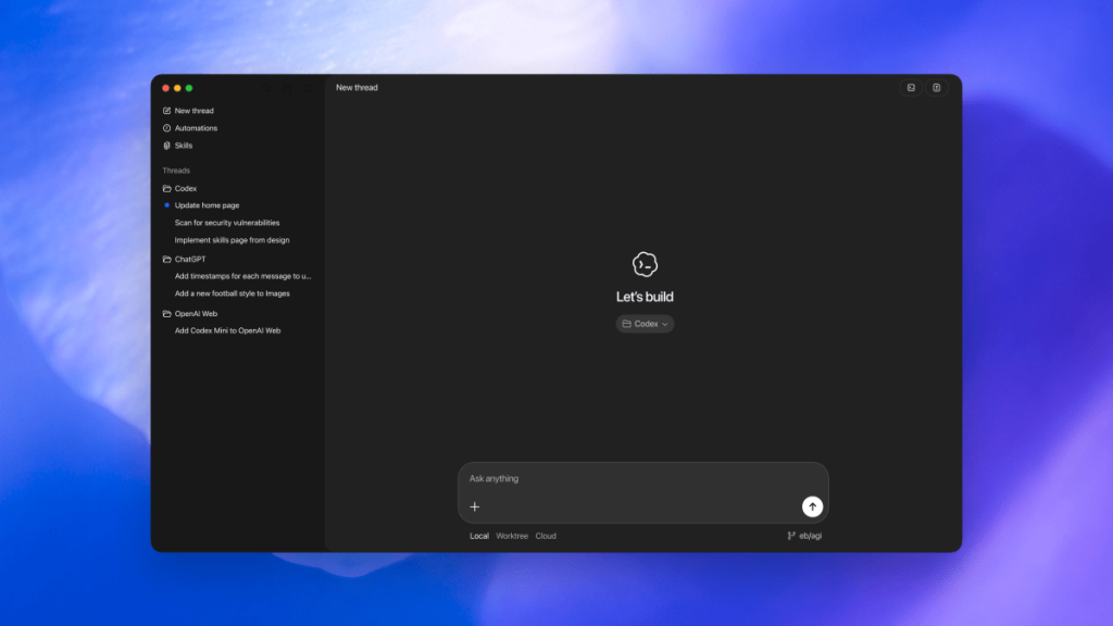 A screenshot of the Codex app