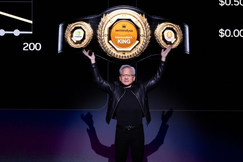 Nvidia's CEO Jensen Huang gestures during a keynote address at Nvidia's GTC Conference on March 16, 2026 in San Jose, California.