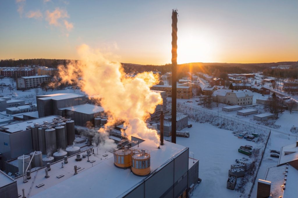 Sweden blames Russian hackers for attempting ‘destructive’ cyberattack on thermal plant Aerial view of an industrial building in winter with sun lit smoke / steam rising up from the chimneys.