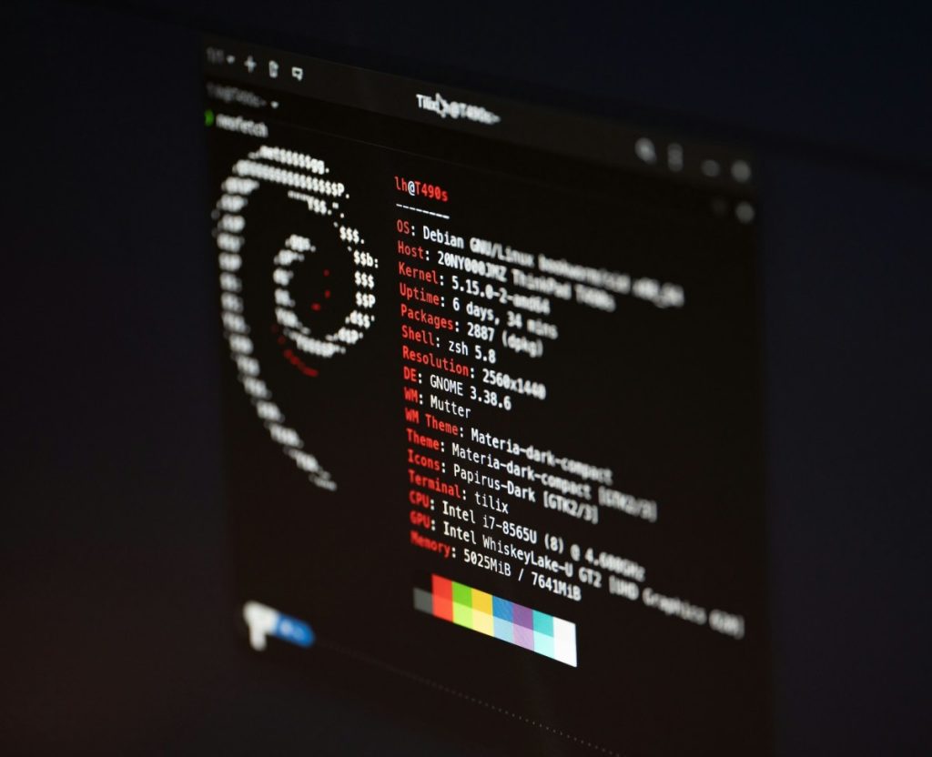 a screenshot of Debian Linux on a black screen with a white terminal font