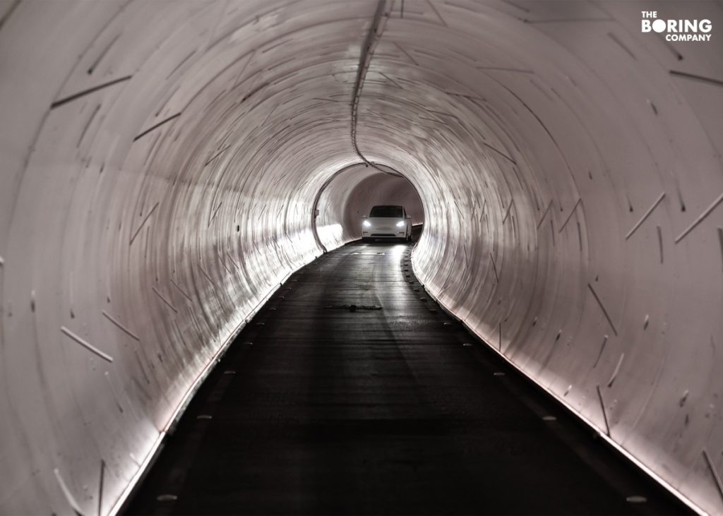 A Tesla in the Boring company tunnel in Las Vegas.